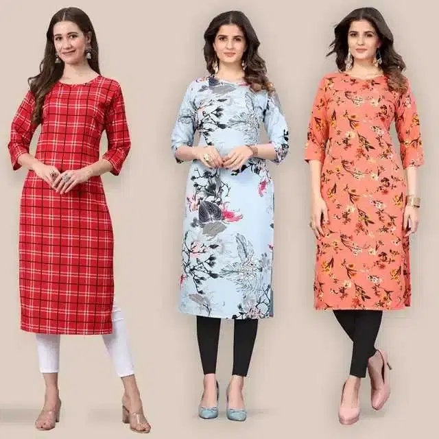 Women Crepe Printed Kurta, Pack Of 3 (Multicolor, XXL) (SD-268)