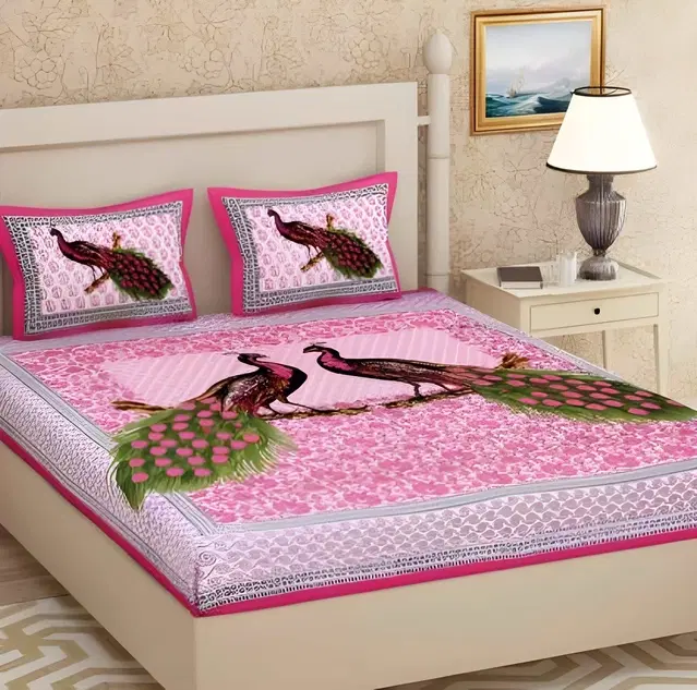 Cotton Double Bed sheets With 2 Pillow Cover (Multicolour) Set Of 1