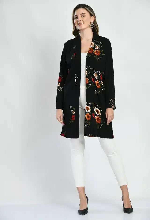 Full Sleeves Shrug for Women (Black, M)