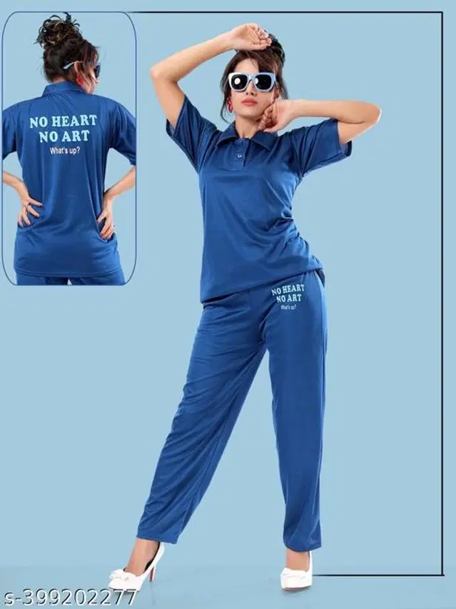 Satin Nightsuit for Women (Blue, M)