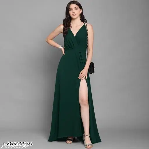 Crepe Solid Dress for Women, Green (XS)