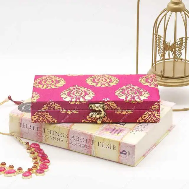 Cotton Silk Wooden Decorative Box for Wedding, Pink, A-78