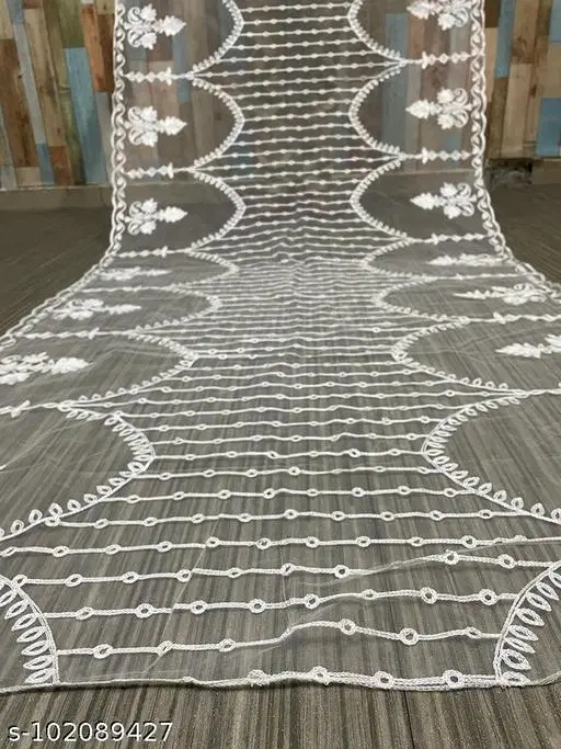 Embroidered Jaipuri Net (White, Free Size)