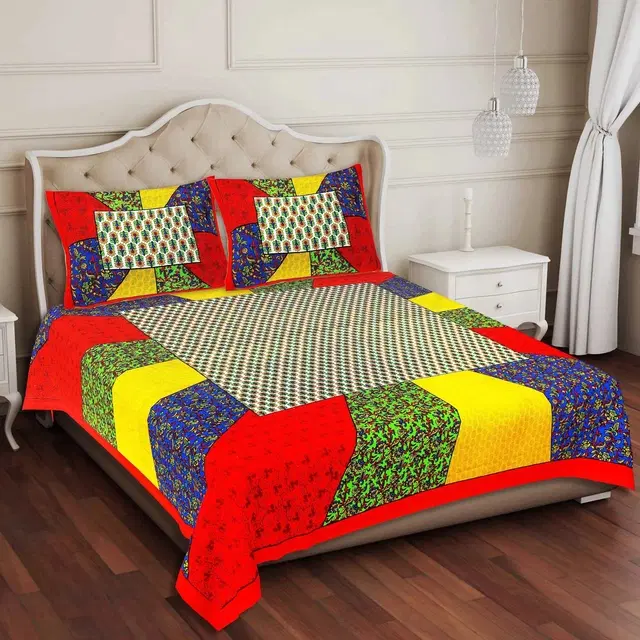 Cotton Double Bed sheets With 2 Pillow Cover (Multicolour) Set Of 1