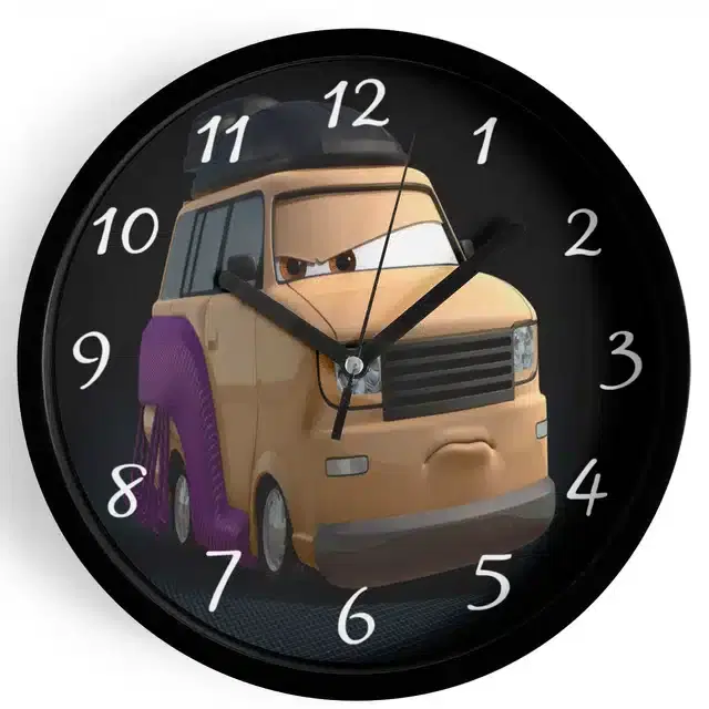 Analog Cars Wall Clock for Home, Black, 7 Inches