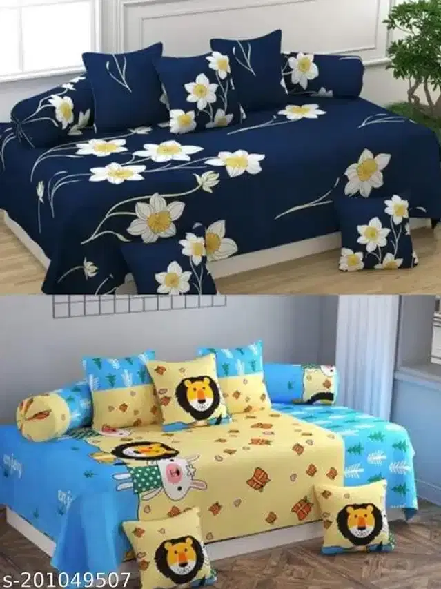 Polycotton Diwan Cover Set, Multicolor, Combo of 2