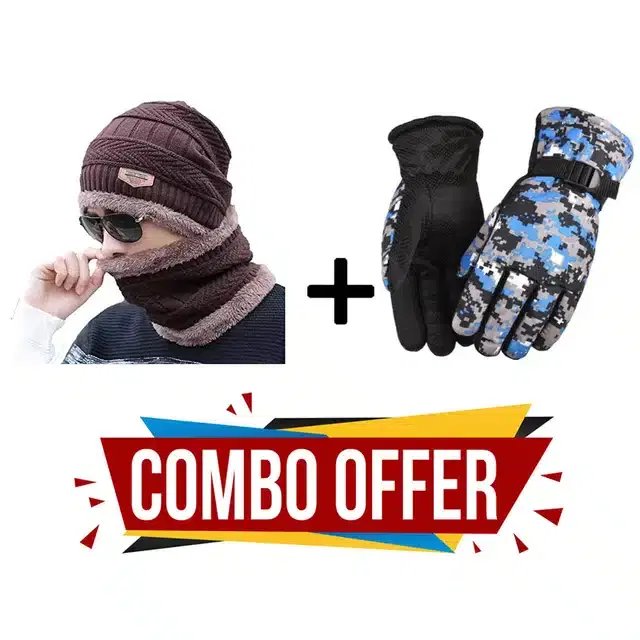 Beanie Cap with Neck Warmer & Gloves for Unisex, Set of 3 (Multicolor)