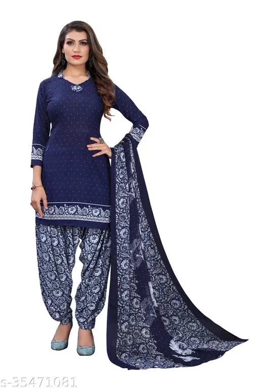 Crepe Printed Dress Material for Women (Navy Blue, Un Stitched)