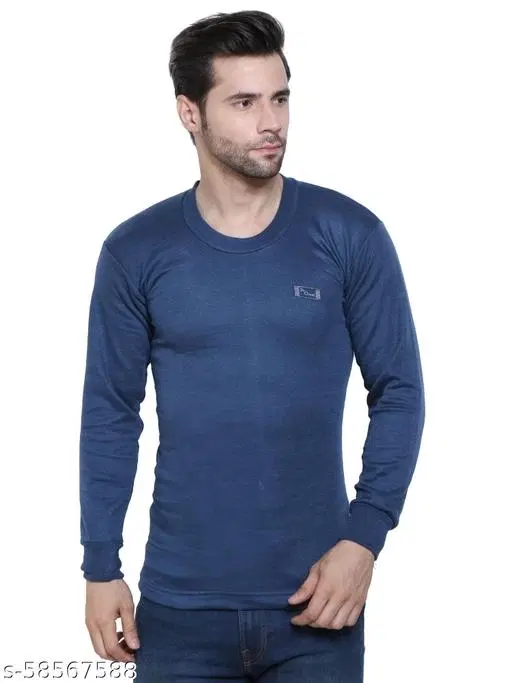 Cotton Thermal Topwear For Men, Blue (M)