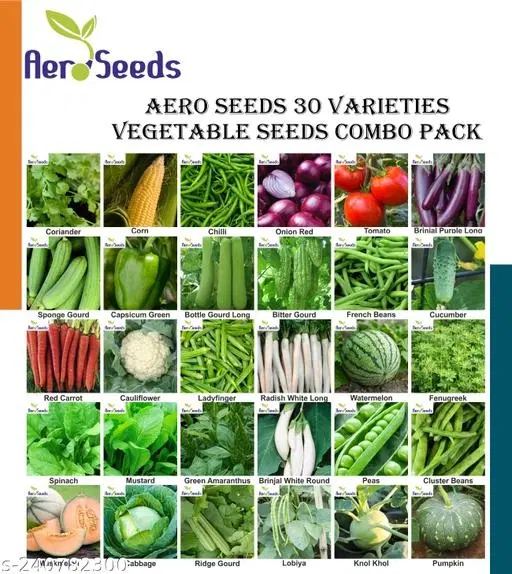 Aero Seeds 30 variety vegetable seeds combo pack with instruction manual.
