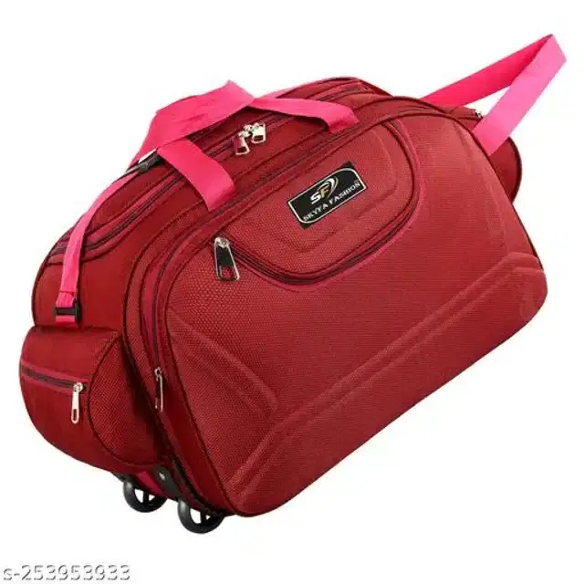 Polyester Strolley Duffel Bag, Red, 60 L