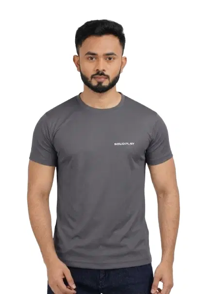 Polyester Printed T-Shirt for Men, Grey (S)