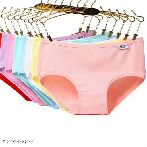 Solid Mid Rise Seamless Cotton Blend Briefs for Women, Pack of 6 (Pink, S)