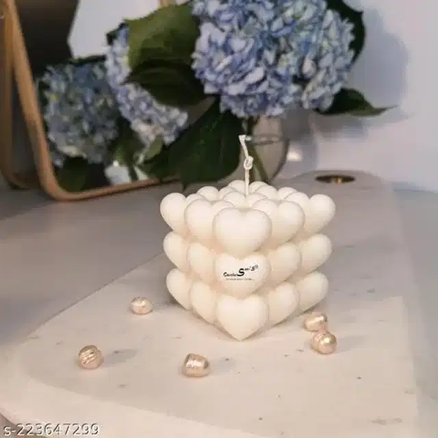 Heart Bubble Shaped Candle, Cream