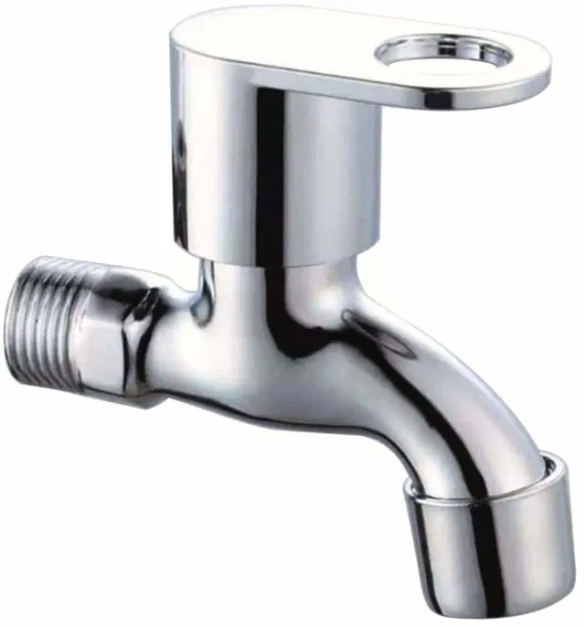 Stainless Steel Short Body Bib Cock Tap with Wall Flange, Silver, Set of 1