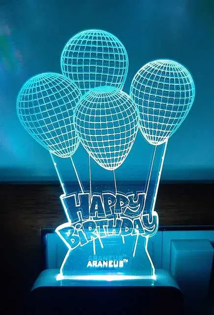 Unicept Balloans Happy Birthday 3D Illusion LED 7 Color Changing Night Lamp, Multicolor, NE-82