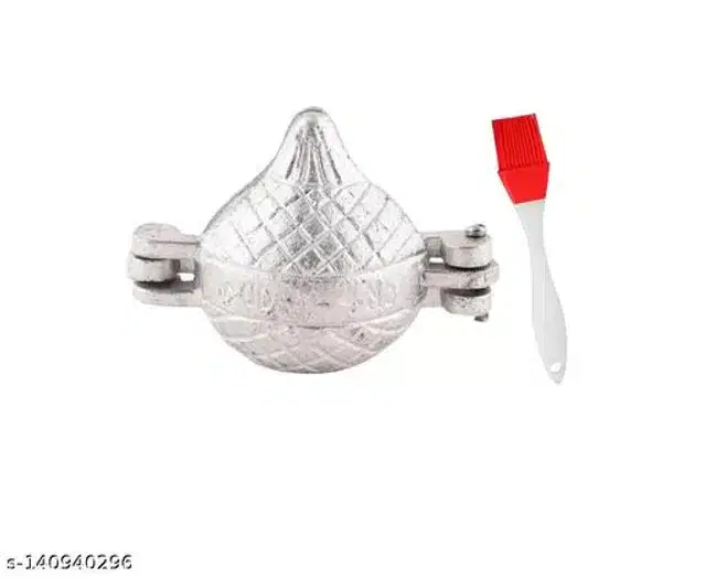 Stainless Steel Modak Mould with Oil Brush, Red & Silver, Set of 2