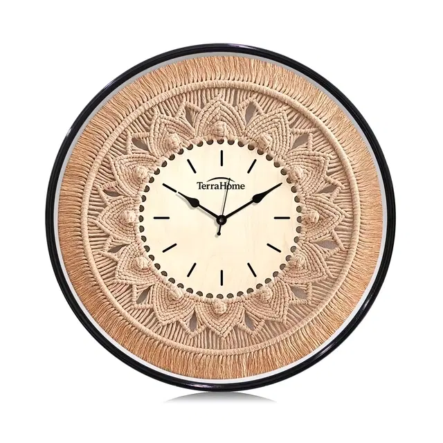 TerraHome Sweep Silent Paper Dial Wall Clock 13in Printed Crochet Golden