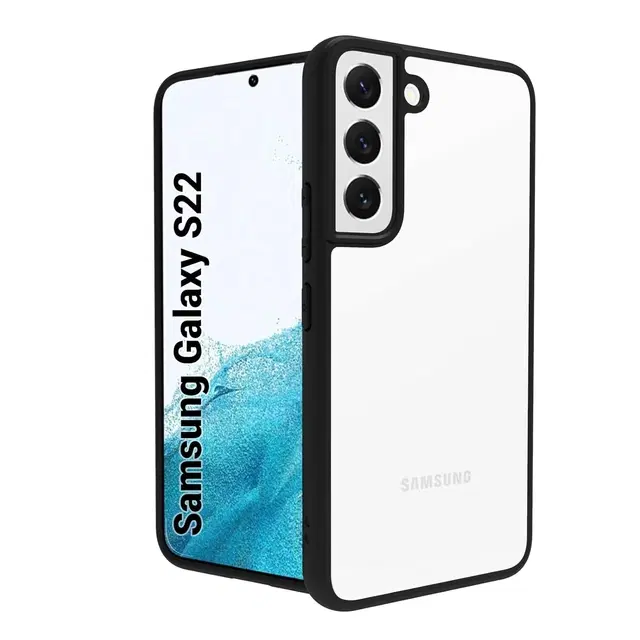 Aramid Fiber Transparent Hybrid Hard Bumper Mobile Back Cover for Samsung Galaxy S22 5G, Black