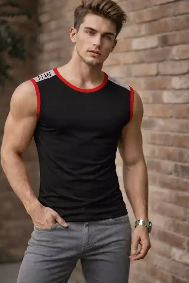 Cotton Jym Vest for Men, Black (S)