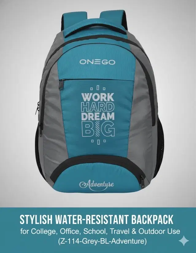 ONEGO Contemporary Laptop Backpack - Stylish Water-Resistant Backpack for College, Office, School, Travel & Outdoor Use, Z-114-Grey-BL-Adventure
