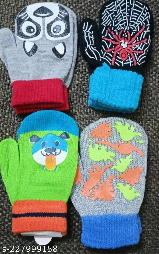 Woolen Gloves for Kids, Set of 4 (Multicolor)