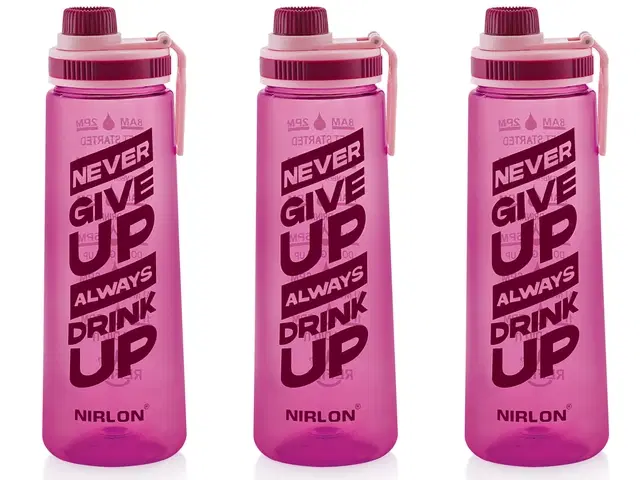 Nirlon Clear Sip Motivational Fitness Sport Water Bottle 800Ml Set Of 3 & Time Maker, Leak-Proof, Bpa-Free, Toxin Free Plastic Drink Bottle Design For Unisex At Gym, School, Office ( Purple )