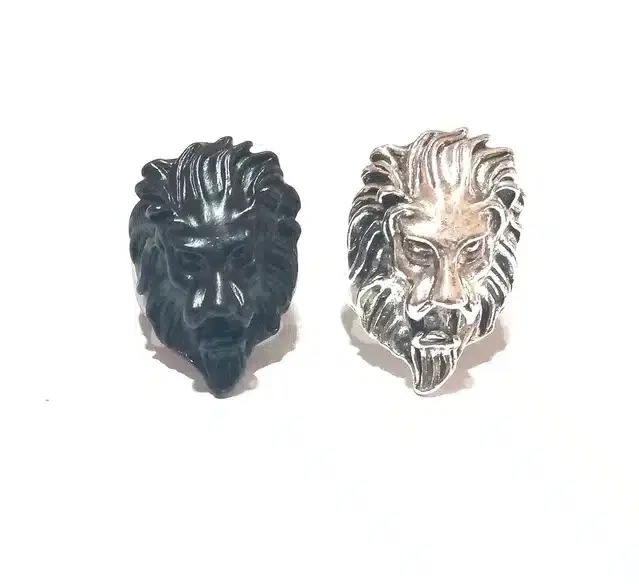 Stainless Steel Roaring Lion Head Rings for Men, Pack of 2 (Multicolor)