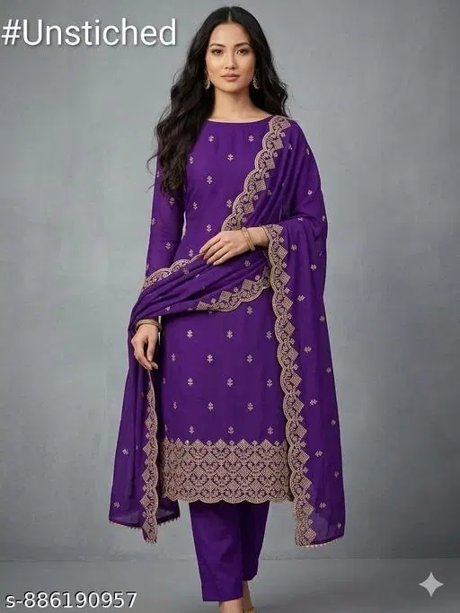 Embroidered Patiala Suit for Women (7.05 meter (4XL)) (6.45 meter (XL)