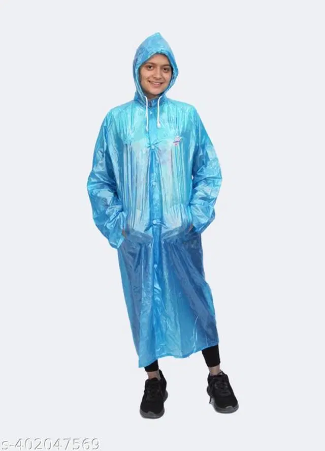 Polyester Rain Coat for Women, Blue, Free Size