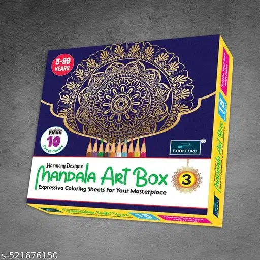 Harmony Design Mandala Art Boxx Part 3 – Discover the magic of mandalas with 18 unique designs and 10 colored pencils for a mystical coloring experience!