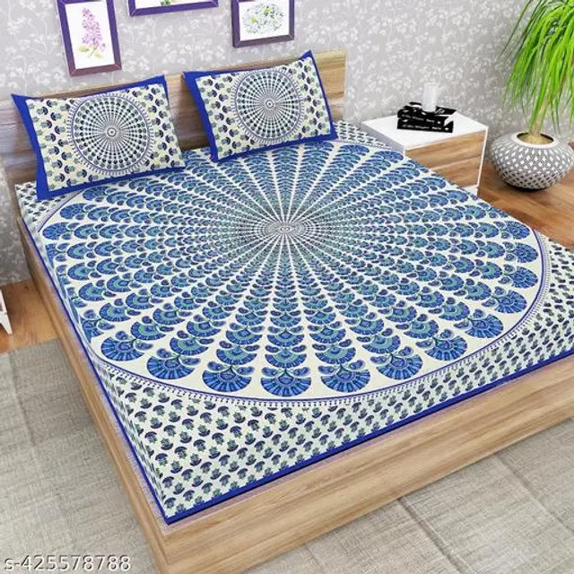 Cotton Queen Bedsheet with 2 Pillow Cover, Multicolor, 90X100 Inches