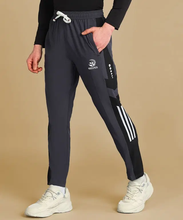 Polyblend Track Pants for Men (M, Black & Grey)