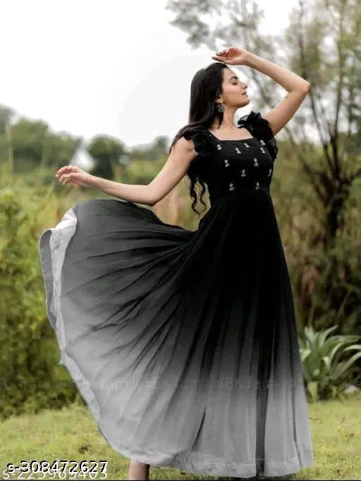 Solid Embroidered Balloon Maxi Gown for Women (Multicolor, XXL)