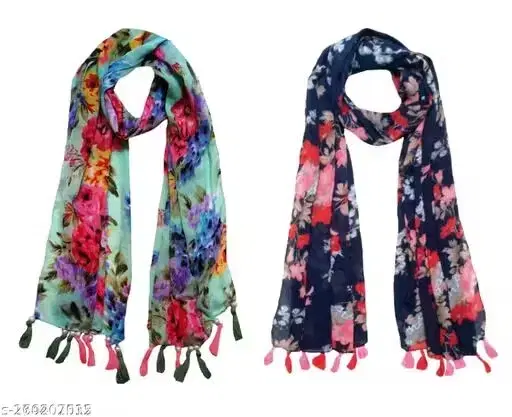 Womens Scarves Printed Multicolour Chiffon(Free Size) Pack of 2
