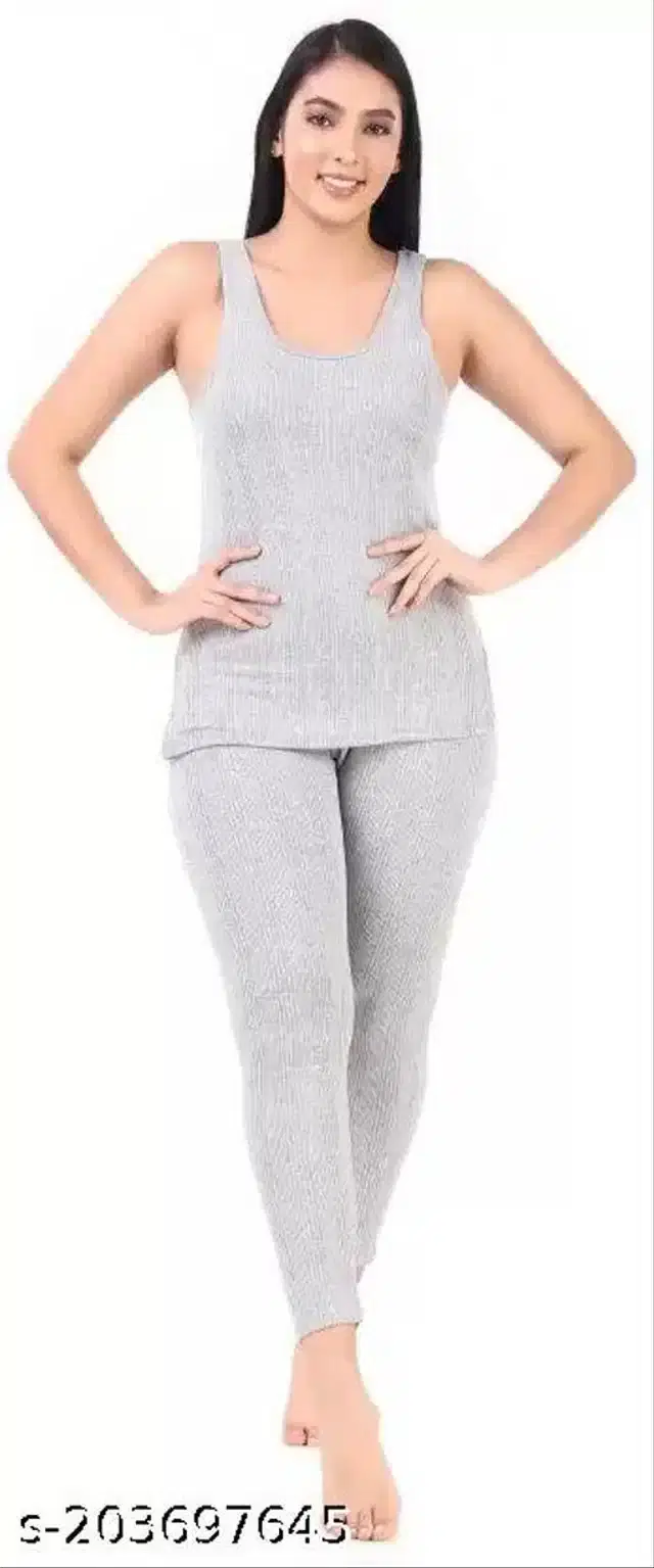 Cotton Blend Thermal Set for Women (Grey, S)