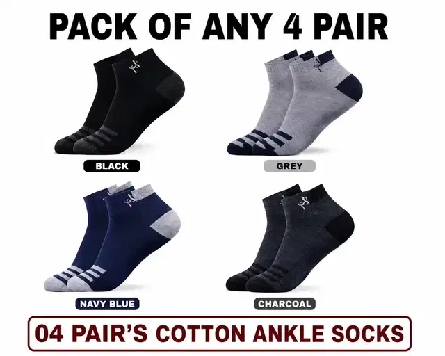 Polyblend Socks for Men, Multicolor, Pack of 4 (Free Size)