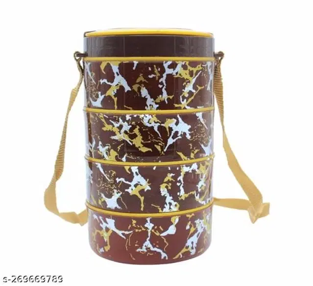 Plastic 4 Layer Lunch Box, Brown