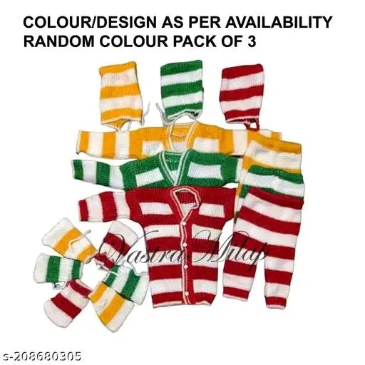 Woolen Clothing Set for Kids, Set of 3 (Multicolor, 0-3 Months)