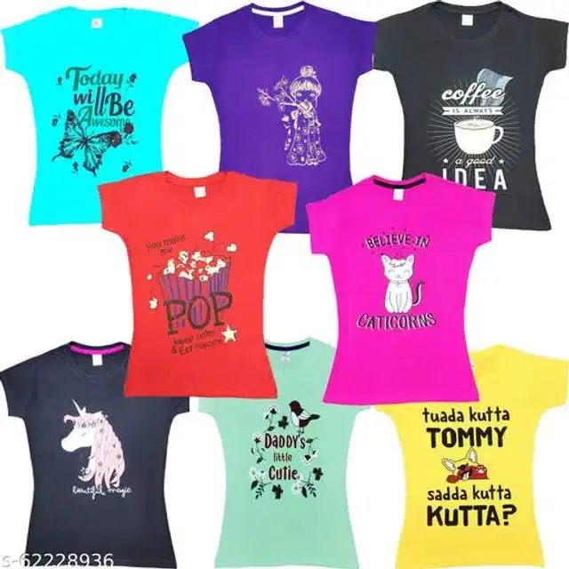 Cotton Half Sleeves T-Shirt for Girls, Pack of 8 (Multicolor, 2-3 Years)