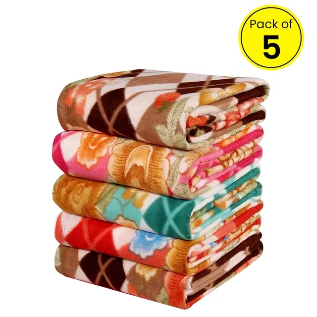 Home Sizzler Assorted Printed Single Fleece Blanket, Pack Of 5