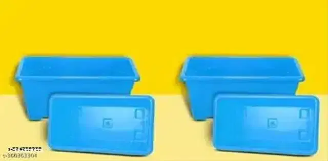 Plastic Rectangular Pot, Blue, Pack of 2