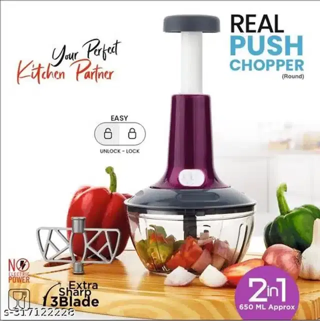 Plastic Manual Chopper, Multicolor, 650 ml