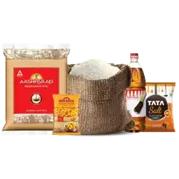 Grocery Combo (Single Filter Sugar 1kg + Fortune Kachi Ghani Oil 1 L + Tata Salt 1kg + Aashirvaad atta 10kg)