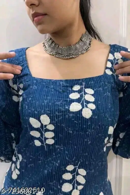 Rayon Printed Short Kurti for Women, Blue (S)