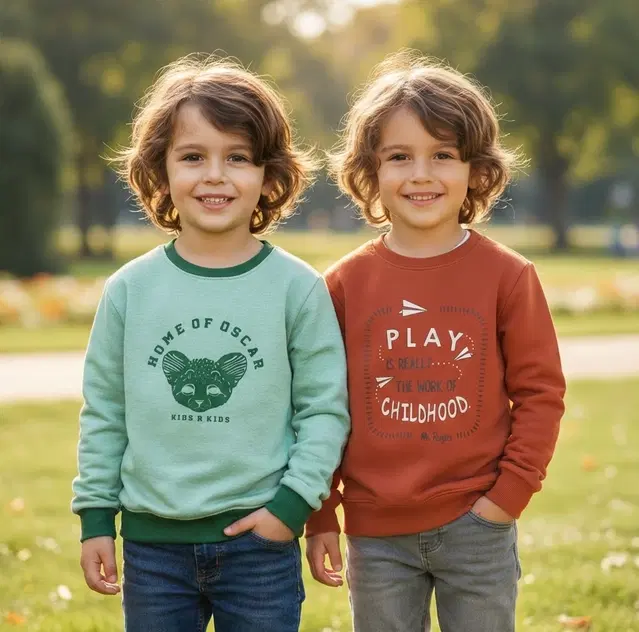 Round Neck Printed Wool Sweat Shirt For Boys, Multicolour (3-4 Years) ,Pack Of 2