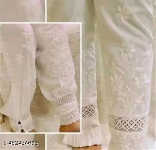 Floral Embroidered Salwar for Women (White, M)