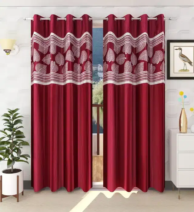 Door Curtains, Pack of 2, Maroon, 7 feet