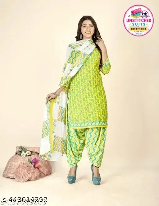 Crepe Floral Print Unstitched Suit with Dupatta for Women, Yellow