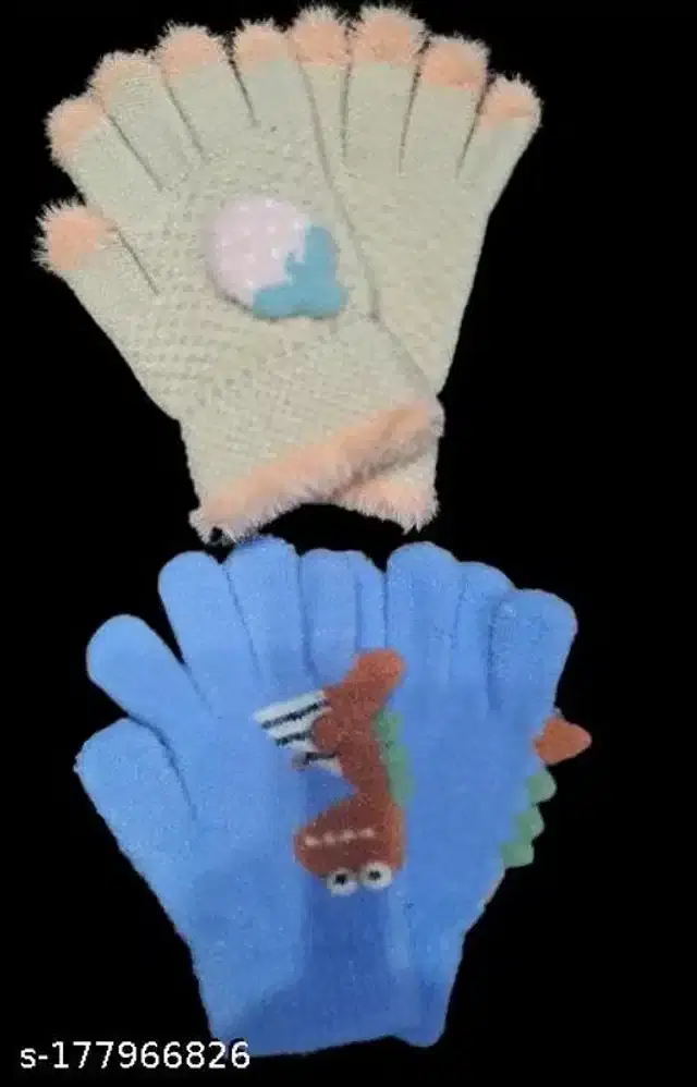 Woolen Winter Gloves for Kids, Set of 2 (Sea Green & Sky Blue, 3-6 Years)